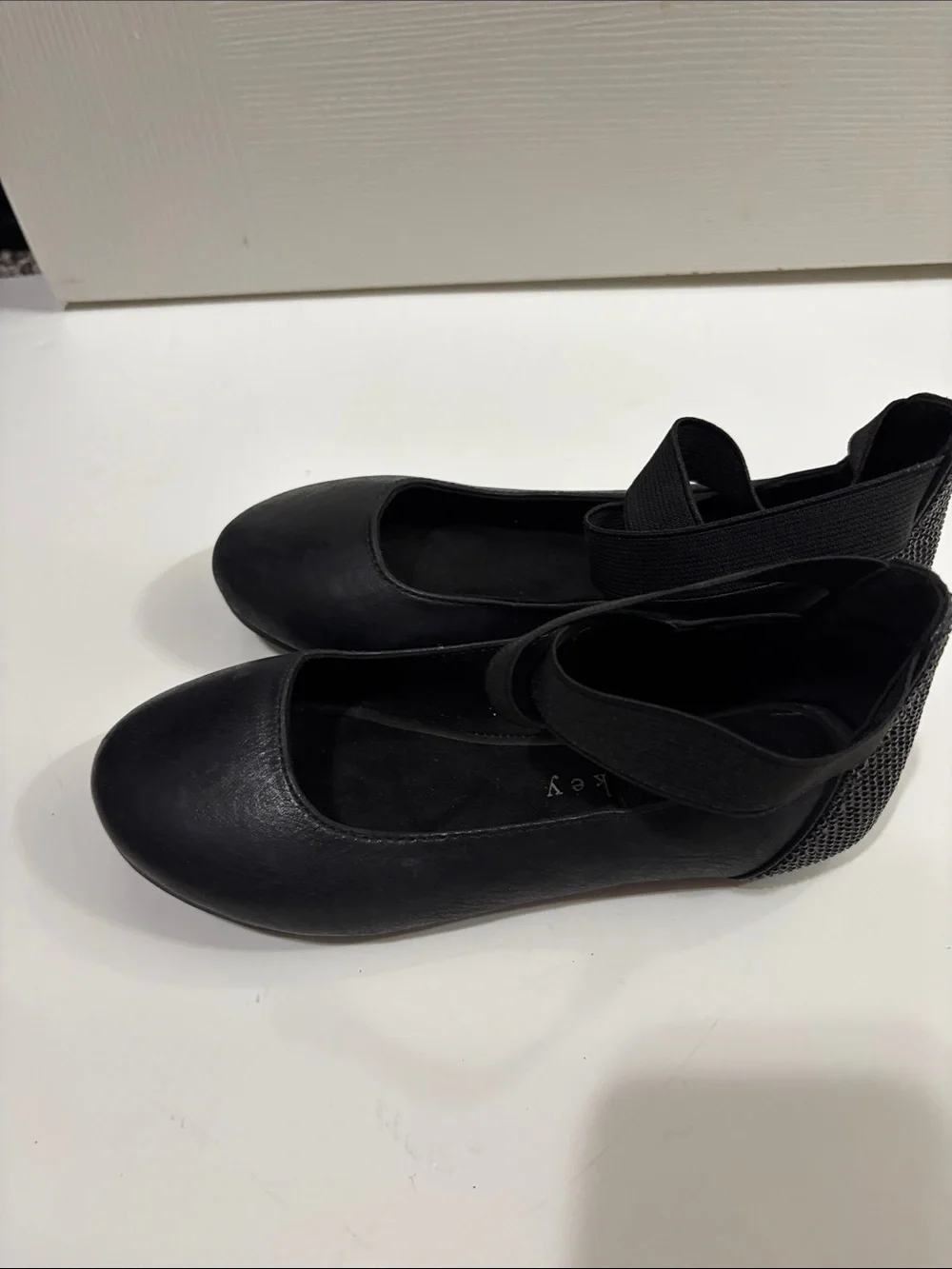 Copper Key Black Elastic Strap Girls' Dress Flats
